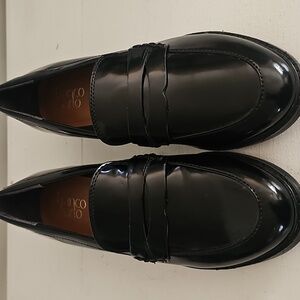 Franco Sarto Black Patent Leather Penny Loafers Women’s 9.5 Classic Slip On